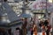 Large silver temple bells at the temple of Goddess Ganga in Gangotri, India.