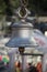 Large silver temple bells at the temple of Goddess Ganga in Gangotri, India.