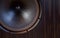 Large single driver open baffle speaker membrane in wooden cabinet