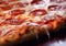 Large slice of tasty pepperoni pizza on table.Macro.AI Generative