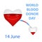 A large smiling heart fills a small heart with blood. World Blood Donor Day. Infographics. Vector illustration