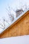 Large snowfall against the background of the rural house.