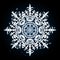 large snowflake with translucent patches of light on a black background