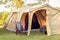 Large spacious tent setup at the campsite in caravan holiday park in Australia