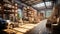 Large spacious warehouse with goods in cardboard boxes. The concept