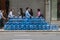 Large stack of 5-gallon plastic water containers on Hong Kong Island, China