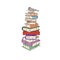 Large stack of books with bird