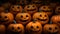 A large stack of carved halloween pumpkins. Generative AI