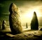 Large Standing stones in barren landscape. Solitary Strength concept