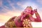 A large statue of pink Ganesha is god of Hindu which one of the best-known and most worshipped deities in the Hindu pantheon.
