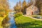 Large stone barn- exhibition pavilion in the Park of the estate Mikhailovskaya, Pushkinskiye mountains