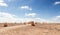 Large stone blocks chaotically standing in a park of stones in the Judean Desert near the city of Mitzpe Ramon in Israel