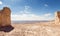 Large stone blocks chaotically standing in a park of stones in the Judean Desert near the city of Mitzpe Ramon in Israel