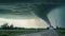 a large storm is coming over a rural road and a house