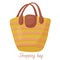 Large straw beach bag. Vector object for relaxing and carrying things. Casual style, comfortable bag for shopping. Fashionable