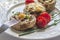 Large stuffed mushrooms beautifully preserved on a white plate