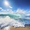 large surf breaking near a beach