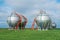 Large tank for the storage of oil and gas on a background of blue sky