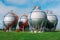 Large tank for the storage of oil and gas on a background of blue sky