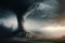 Large tornado destroying a farm. Dark dramatic scenery with a twister in landscape. Natural disaster concept