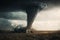 Large tornado destroying a farm. Dark dramatic scenery with a twister in landscape. Natural disaster concept. Generative ai