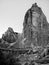 Large towering rock formation in Utah - Black and White