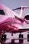 Large toy pink plane. Air travel concept. Girls\\\' holidays. Doll luxurious expensive lifestyle. Generative Ai