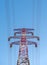 Large transmission towers at sunset