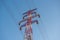 Large transmission towers at sunset