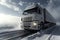 A large truck driving down a snow covered road during the winter