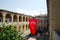 Large Turkish flag  hanging in old courtyard