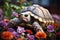 Large turtle on a blurred background close-up