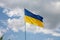 Large Ukrainian flag waving in the wind