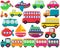 Large Vector Set of Cute Transportation Vehicles