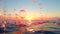 Large, vibrant bubbles on the ocean\\\'s edge reflecting the setting sun