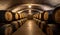 Large vintage wine cellar. Generative ai