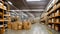 Large warehouse with rows of boxes