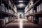 Large warehouse for storage of goods, racks, shelves, goods, Blurred Background