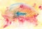Large watercolor pink jellyfish with blue and orange spots