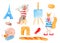 A large watercolor set of French elements. Nice clip art journey to Europe