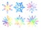 Large watercolor set of rainbow snowflakes.