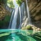 Large waterfall with forest and green water