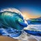 large wave crashing into the shore of beach at night time with mountain in