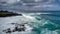 Large Waves Breaking on the Rocks at Waimea Bay, Hawaii