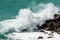 Large waves of the Sea Break on the Rocks - Breakwater in Liguria Italy
