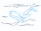 Large whale on a blue water background. sketch for tattoo, poster, print, t-shirt, invitation, cards, banners, flyers