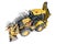 Large wheeled excavator loader or bulldozer on a white isolated background top view. Universal construction equipment. Rental of