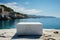 A large white empty marble podium for luxury product sustainable spa. Design element