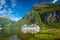 Large white ship in Geiranger, Norway