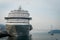 Large white ship at the port. Arrival of Costa Venezia to Nagasaki Port.